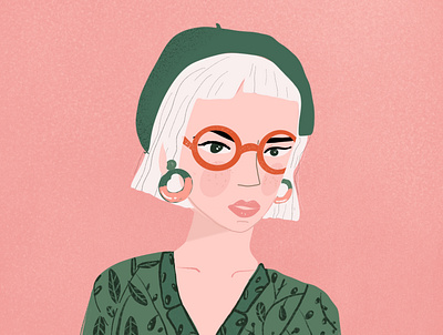 French girl digital art digital illustration drawing girl glasses hat illustration illustration art illustration digital portrait print procreate texture woman
