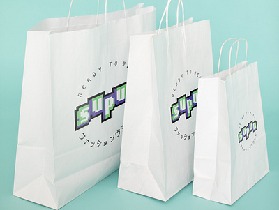 SUPUN SHIRTS Paper Bag 8 bit brand identity branding design fashion brand illustration illustrator japan japanese logo minimal paper bag vector youth