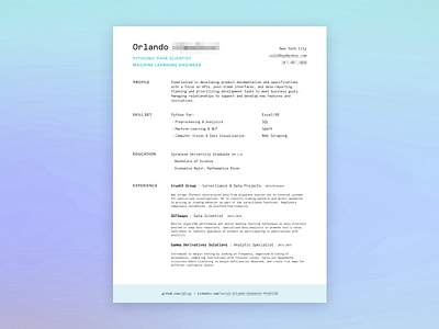 Resumé redesign for a friend blue developer print resume