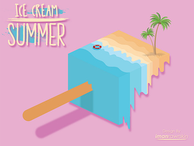 ICE CREAM SUMMER beach coconut flat holiday ice cream illustrator isometric melt melted minimal ocean sea summer tree