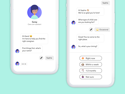 Conversational UI Inputs android app avatar chat chatbot conversational ui enrollment ios mobile product design