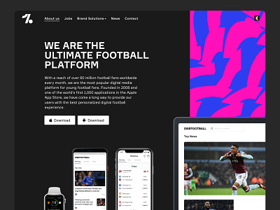 OneFootball Dark Mode app darkmode edgy football landingpage marketing onefootball pattern web webdesign website
