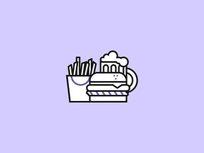 Burgers & Beers beer burger chips food icon illustration minimal outline vector