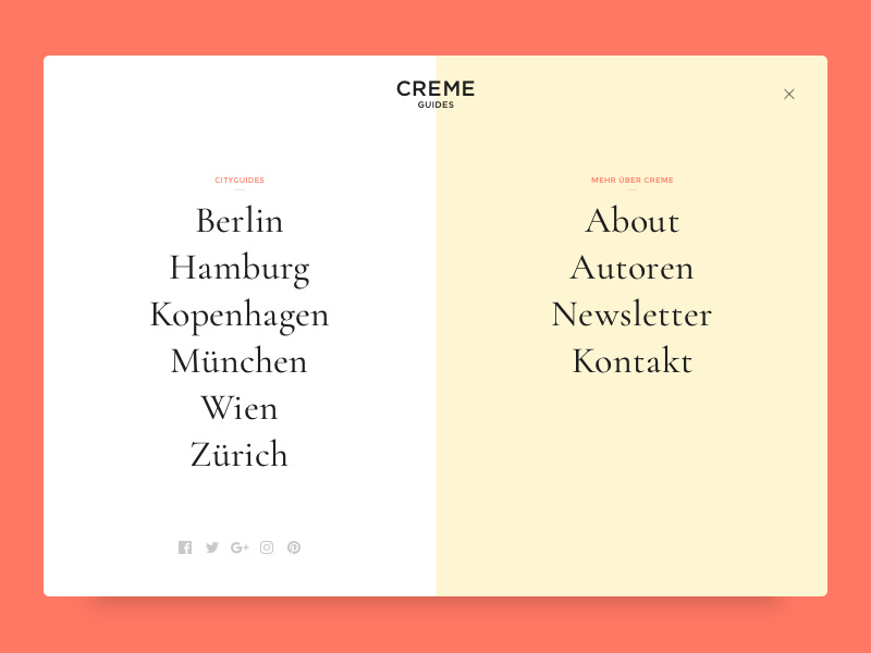 Creme Guides Navigation Concept web ux ui typography split screen magazine navigation lifestyle fashion travel guides editorial