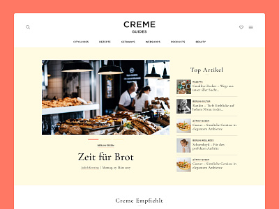 Creme HomePage editorial fashion guides hero lifestyle magazine navigation travel ui ux web