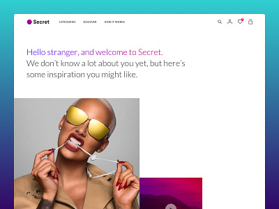 Homepage for *Secret* desktop ecommerce fashion gradient homepage mobile responsive shop ui ux website