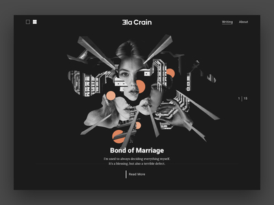 Ela Crain Homepage artwork black branding collage dark illustration responsive webdesign