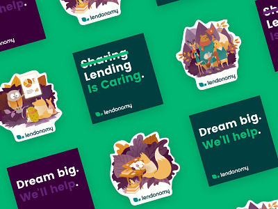 Lendonomy Stickers brand branding fintech identity illustration marketing print startup stickers