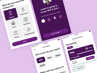 Lendonomy App Borrowing Process account app branding fintech marketing mobile onboarding startup ui ux welcome