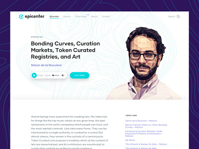 Epicenter Episode Page blockchain branding desktop nerd podcast polygon techy ui ux waves