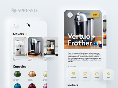 Nespresso Light 2020 app application caffine coffee light maker nespresso neumorphic neumorphism pods responsive trend ui unfold website