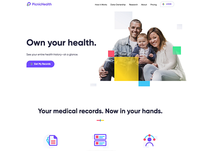 PicnicHealth Website animation arrow brand branding colorful data documents family health healthcare hero history homepage landing medcross medical picnichealth privacy timeline website