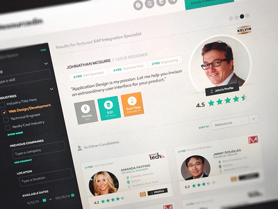 RI Results candidate filter hire job profile rating results search slider sort tags web design