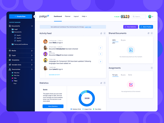 Paligo Dashboard by David Kovalev for Unfold on Dribbble