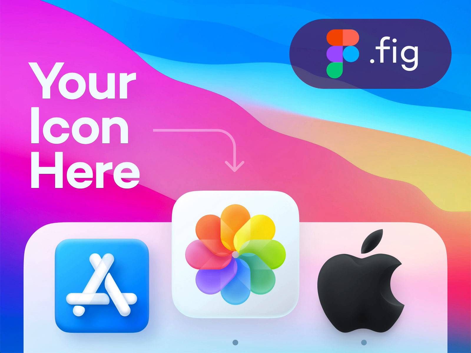 Mac Dock Mockup (FREE) 3d apple appstore big sur bigsur colorful figma file flower free freebie icon mockup neumorphic neumorphism photos resources soft 3d tools unfold