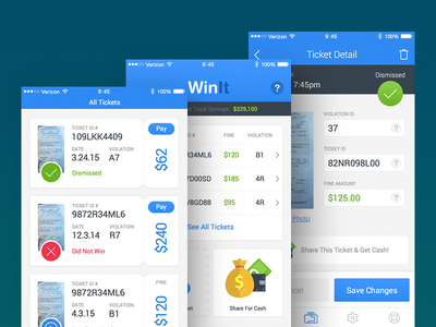 Winit Dashboard app cash citation court dismissed ios iphone parking pay ticket win