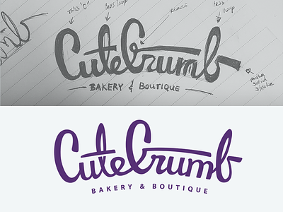 CuteCrumb Logo bakery boutique branding lettering logo purple script sketch type typography xprocrastinationcontest