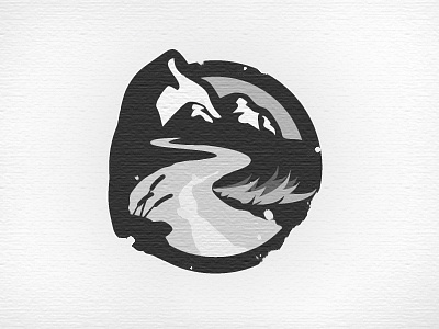 ER Logo Revision black and white grass grey logo mountain river seal sky sun