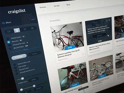Craigslist bicycle bike filters mossio results shop slider ui ux webapp webdesign