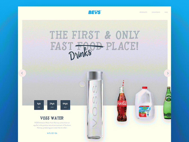 Bevs Home beverage bevs coke drinks milk principle prototype ui ux water web website