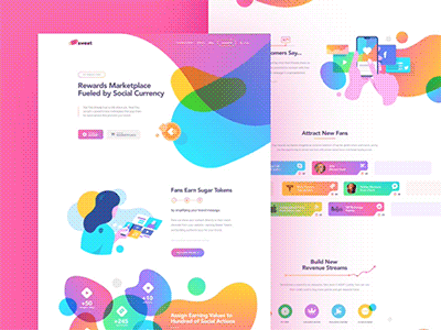 Sweet.io candy coin colorful currency homepage illustrations landing sugar sweet timeline webdesign website