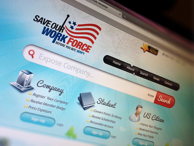 SOW Website Layout america blue button call to action company glossy glow header homepage icon illustration layout map menu nature patriotic rays red search stars states stripes student sun texture united usa web website white