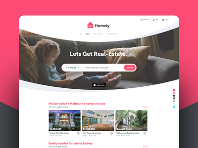Homely Hero Concept hero home homely house listings property realestate search ux webdesign website