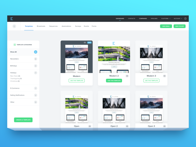 Kizen Email Templates builder button crm email modern tabs templates webapp webdesign website