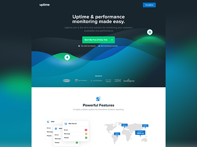 Uptime Landing alert design agency downtime graph homepage landing landing design maps report uiux unfold uptime web website