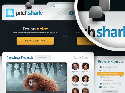 PS Home actor button design detail film full hanger homepage hook hover icon illustration large layout logo menu movie photo profile projects shark social startup thumbnails tv ui ux video web website