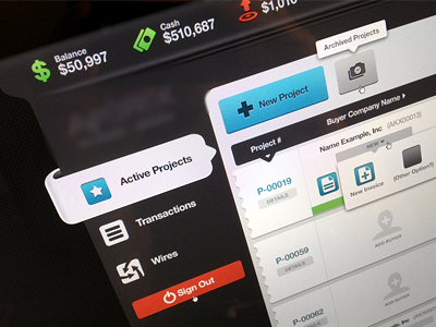 AK Portal account archive cash control dark design graphic grey hover icon invoice manage money navigation new panel profile project sort tabs transaction transfers ui ux web website