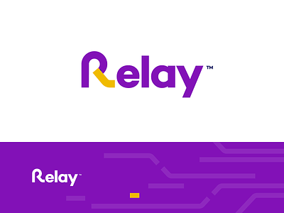 Relay v2 agency brand branding branding design letter logo off on purple r relay switch unfold yellow