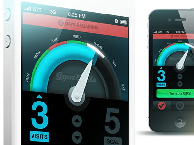 GymVisits Home app application days fitness gauge goal gym ios iphone location mobile needle progress ui ux weekday workout
