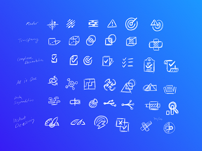 Early Icon Process branding branding agency icons iconset raw rough sketches technology unfold