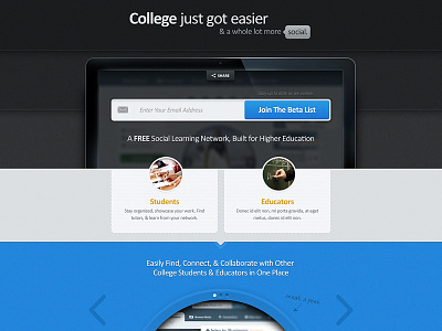 BS Landing college design educators email join landing school signup slider social students subscribe web website