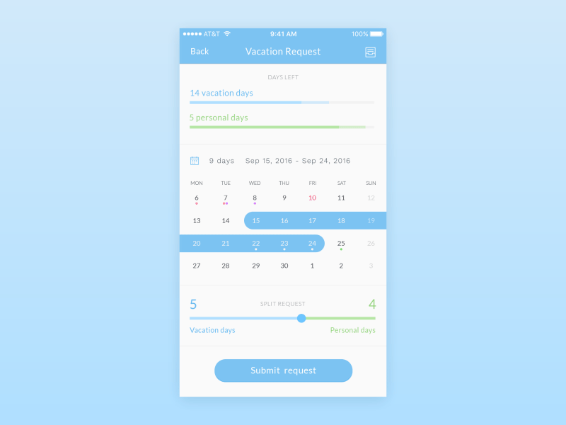 Vacation Request Using Mobile App - Calendar Animation animation app calendar communication dates enterprise gif ios