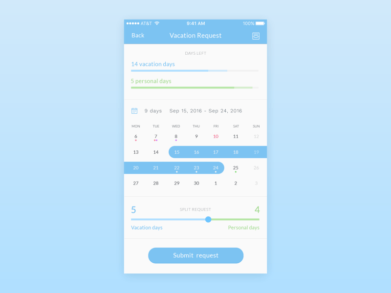 Vacation Request Using Mobile App - Calendar Animation