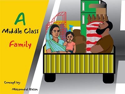 A middle class family in Asia perspective design illustration
