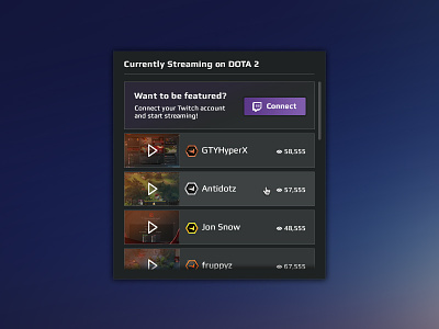 Featured streamers sidebar widget