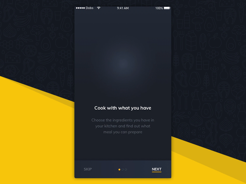 Cooking App Onboarding Screens - FRIDG® App animation app explainer graphics app ui cooking app cooking illustrations interaction design ios iphone application ixd mobile onboarding user experience prototype welcome screen