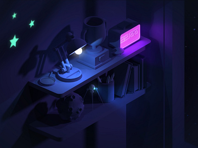 Vectary 3D composition 3d adobe blue clock cup interior isometric lamp minimal moon night photon photoshop render shelf simple star tutorial ufo