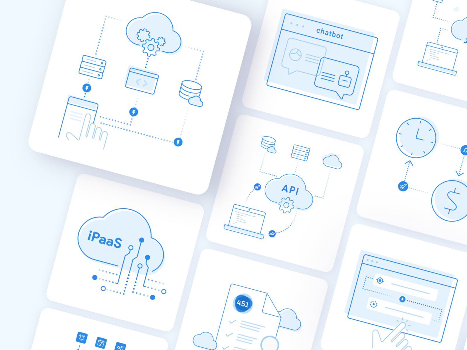 TriggerMesh illustrations 2d api blue chat clean cloud code figma function gra icons illustraion minimal open source report server serverless simple time trigger