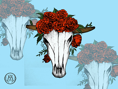 Bull skull and Rose animation art design icon illustration illustrator lettering logo minimal vector
