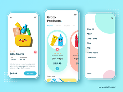 Groto Baby Products 2020 trends app design app screens branding color ecommerce ecommerce app kids kids products minimalist mobile app products shop typography ui ui design uiux