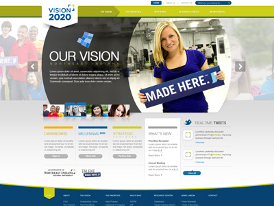 Vision 2020 website web blue orange design cta social media banner rotator indiana vision html5 round call to action arrow green
