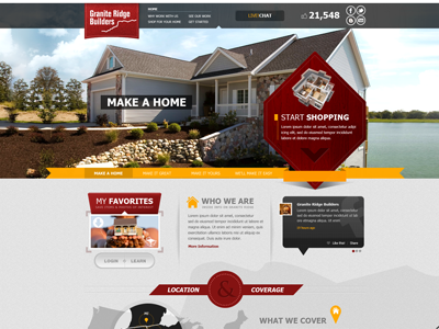 Home Builders banner buckets cta design grey home builders web homes live chat social map navigation photo red ribbon textured website