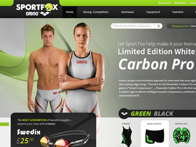 Sportfox - Arena arena banner black carbon catalog cta design e commerce green grey magento products site swedix swimwear ui web web design webdesign