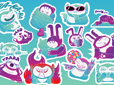 Bon-Bon and Cosmo sticker pack adobe art cartoon cartoon illustration characters design flat illustration procreate stickers vector