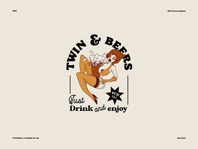 Twin&Beers - logo for PUB art beer branding cartoon cartoon illustration characters design girl graphic design illustration logo logotype old illustration pub retro ui vector vintage