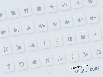 Trendy NEOMORPHIC Music icons set app clean concept debutshot design flat graphic icon illustration ios minimal modern music neomorphic neomorphism theme trending ui vector web